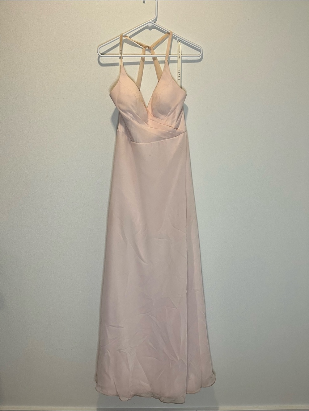 Azazie Blush Pink Halter-Back Empire Waist Gown
